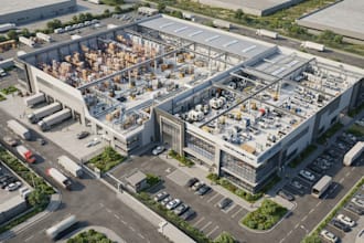 design 3d warehouse factory masterplan with industrial building render