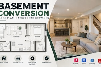 design basement conversion floor plan, layout and residential cad drawings