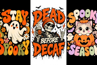 design custom retro halloween typography t shirt artwork for pod