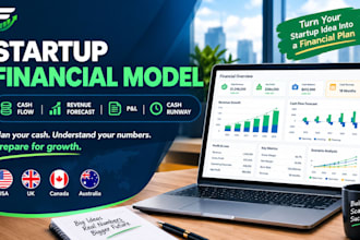 build startup financial model, cash flow forecast, revenue, pl and cash runway