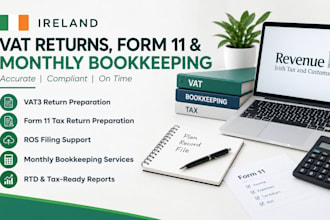 prepare ireland vat3 returns, form 11 and monthly bookkeeping services
