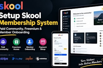 setup skool membership system, paid community, freemium and member onboarding