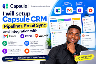 set up capsule CRM pipelines, email sync and integrations with gmail xero zapier