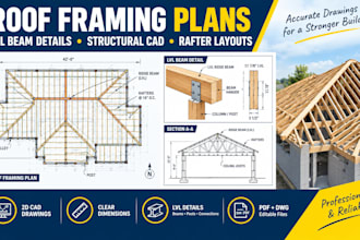 draft roof framing plans, lvl beam details and structural cad drawings