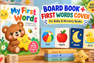 illustrate baby board book first words book and nursery book cover print ready