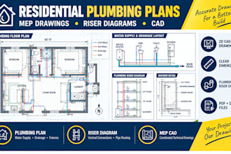 design residential plumbing plans, mep drawings and riser diagrams