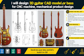 design 3d guitar cad model or bass for cnc machine, mechanical product design
