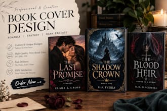 design romance book cover art, fantasy book cover, and dark fantasy cover design