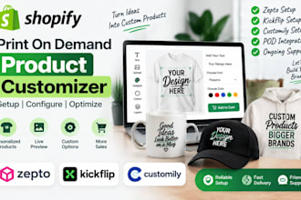setup shopify print on demand product customizer with zepto kickflip customily