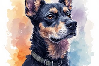 paint watercolor portrait of your pets or animal photos