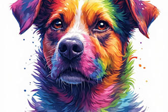 draw a rainbow watercolor portrait of your pet