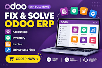 fix odoo accounting, inventory, invoice, warehouse, erp and bookkeeping issues