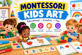 create montessori illustrations for educational childrens books