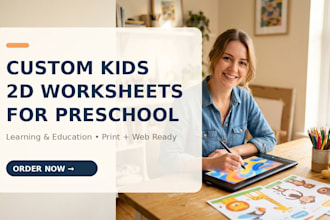 design custom kids worksheets for 2d preschool learning and education