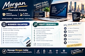 provide business valuation for fundraising or acquisitions and equity research