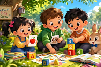 create cute cartoon preschool children book illustrations for kids books
