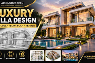 design luxury villa, house plans, floor plans and 3d renders