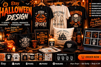 do spooky etsy halloween digital products t shirt mockup typography fonts design
