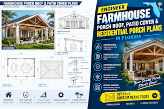 draw farmhouse porch roof, patio cover and residential porch plans florida