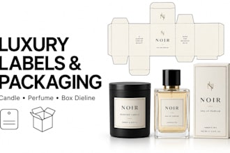design luxury candle labels, perfume packaging and box dieline with 3d mockups