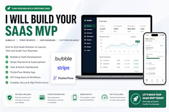 build bubble io saas mvp with stripe payments user dashboard flutterflow mobile