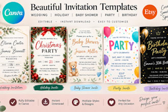 design an editable canva wedding invitation template for etsy