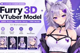 create furry 3d vtuber model arkit avatar warudo setup vrm model 52 blendshapes