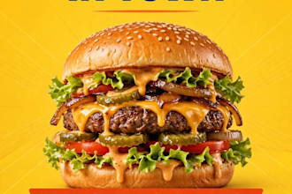 design modern burger social media post and restaurant flyer