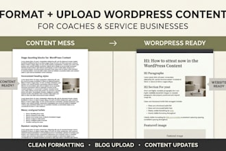 format and upload wordpress blog posts for coaches and service businesses