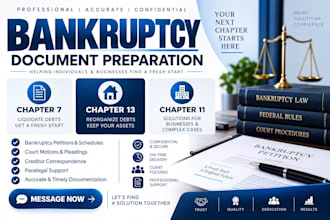 provide chapter 7, 13 and 11 bankruptcy petition preparation