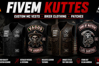 do fivem kuttes custom fivem clothing kuttes , mc vest, biker clothing, kuttes