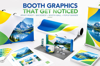 design trade show booth graphics, backdrop, booth wall and popup banner