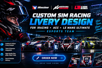 design custom sim racing livery for iracing acc and le mans ultimate esport team