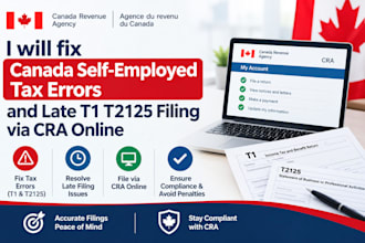 fix canada self employed tax errors and late t1 t2125 filing via cra online