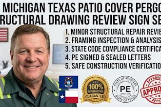 do michigan texas patio cover pergola structural drawing review sign seal