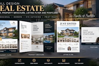 design real estate flyer, property brochure, listing flyer and postcard