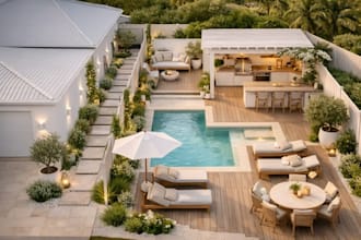 3d backyard  and pool  landscape design,  patio rendering in  lumion 3d
