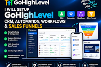 setup gohighlevel CRM, automation, workflows and sales funnels