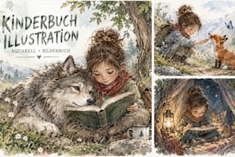 children storybook illustration, watercolor art, cartoon aquarell illustration