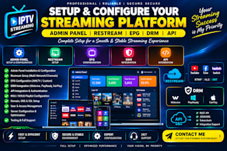 setup admin panel, restream setup, epg configuration, drm script with API