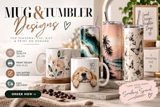 design custom coffee mug, tumbler and drinkware wraps