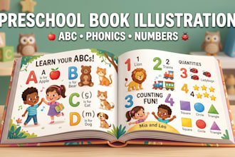 illustrate preschool educational books with fun learning characters