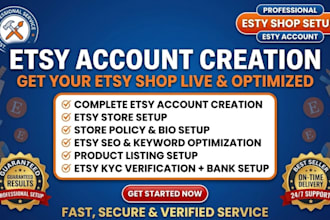 do etsy account creation, full etsy seller shop setup etsy verification and bank