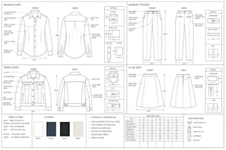 do detailed technical fashion flat sketch design and clothing for manufacturing