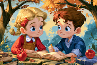create cartoon kids book illustrations