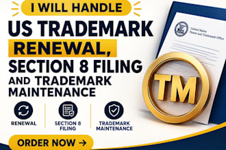 handle US trademark renewal, section 8 filing and trademark maintenance