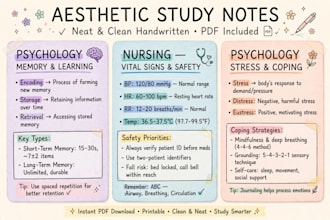 make aesthetic handwritten study notes and nursing notes in 24 hours