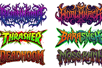 design black metal, thrash metal and doom metal logo