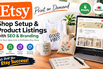 setup etsy print on demand shop with listings, seo and branding print on demand