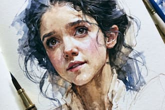 draw custom watercolor illustration and book art
